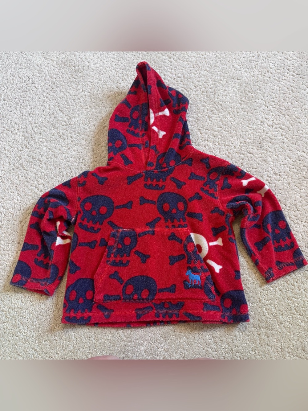 Mini Boden Toweling Terry Hoodie Sweatshirt Skull Crossbones Cover Up  2-3
